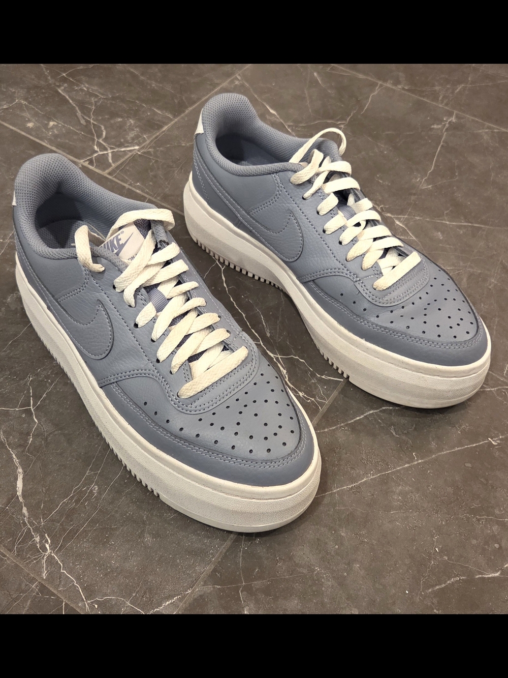 Nike Women’s Ashen Slate Blue and White Platform Sneakers - Size 10